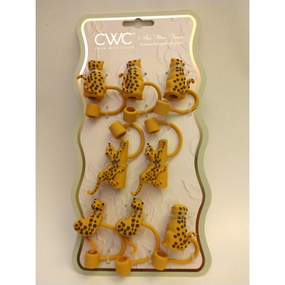 8pc Tumbler Straw Toppers Covers By CWC in Leopard Cheetah Wild Cat Print